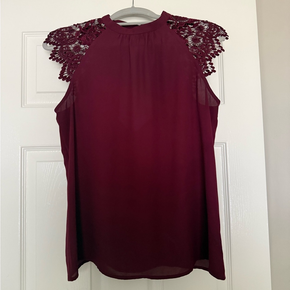 Express Burgundy Lace Accent Blouse